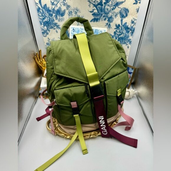 🆕 GANNI 🧿 NWT Tech Recycled Backpack, Kalamata - Picture 3 of 14